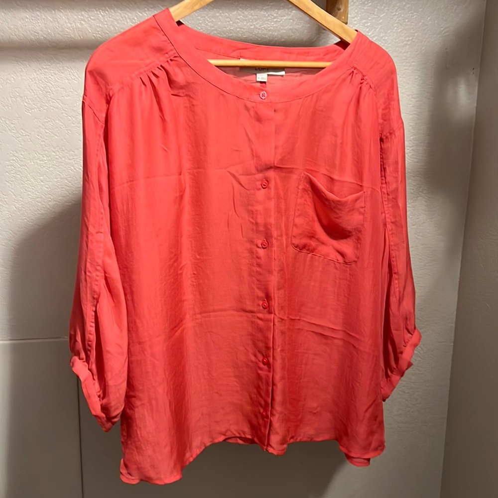The Loft Front Pocket Blouse - Coral worn once